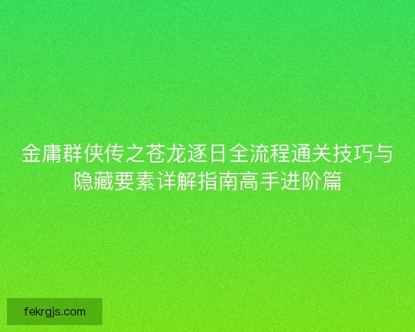 金庸群侠传之苍龙逐日全流程通关技巧与隐藏要素详解指南高手进阶篇